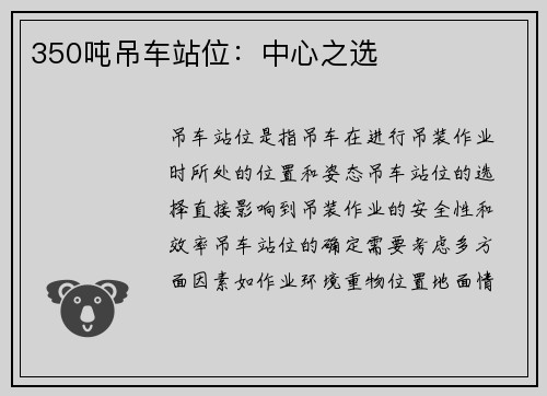 350吨吊车站位：中心之选