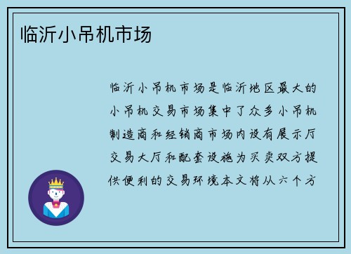 临沂小吊机市场