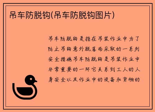 吊车防脱钩(吊车防脱钩图片)