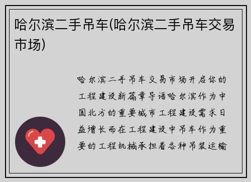 哈尔滨二手吊车(哈尔滨二手吊车交易市场)