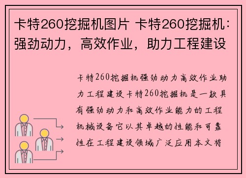 卡特260挖掘机图片 卡特260挖掘机：强劲动力，高效作业，助力工程建设