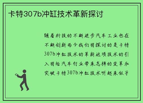 卡特307b冲缸技术革新探讨